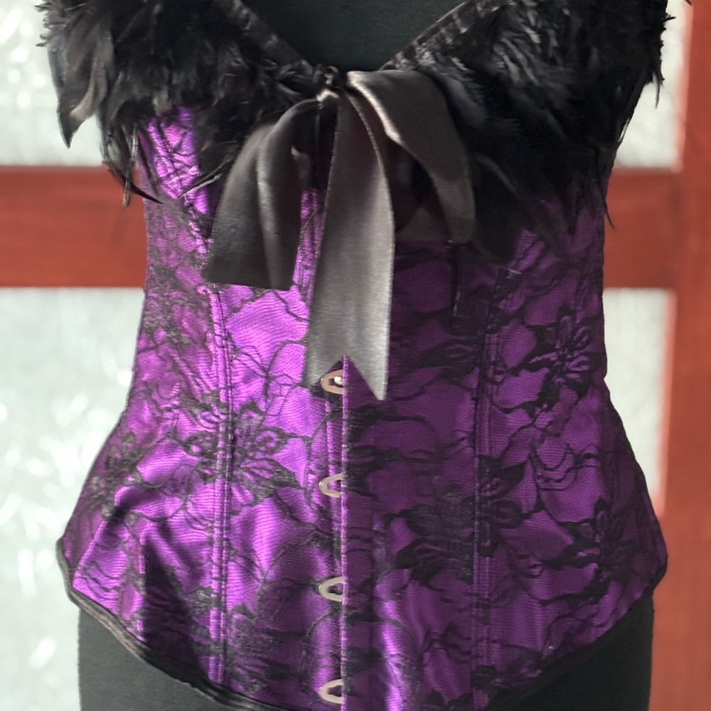 Purple and Black Lace Corset with Ribbon